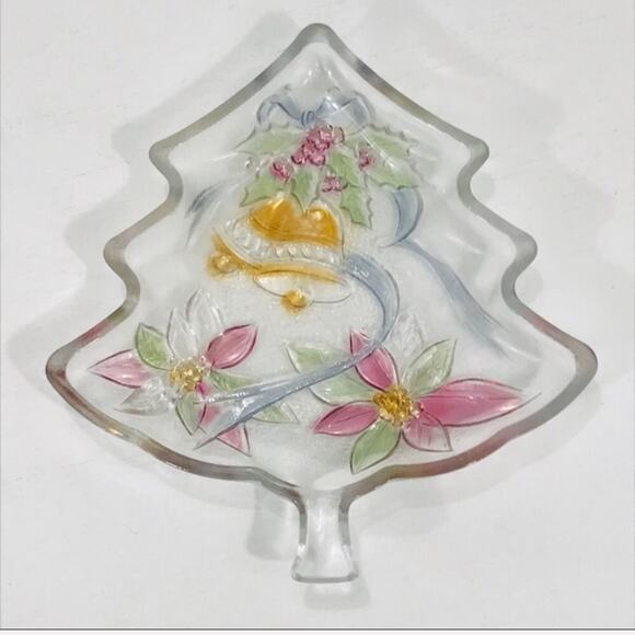 Christmas Tree Glass Candy Dish with Bells of Holly, Clear - Picture 3 of 3